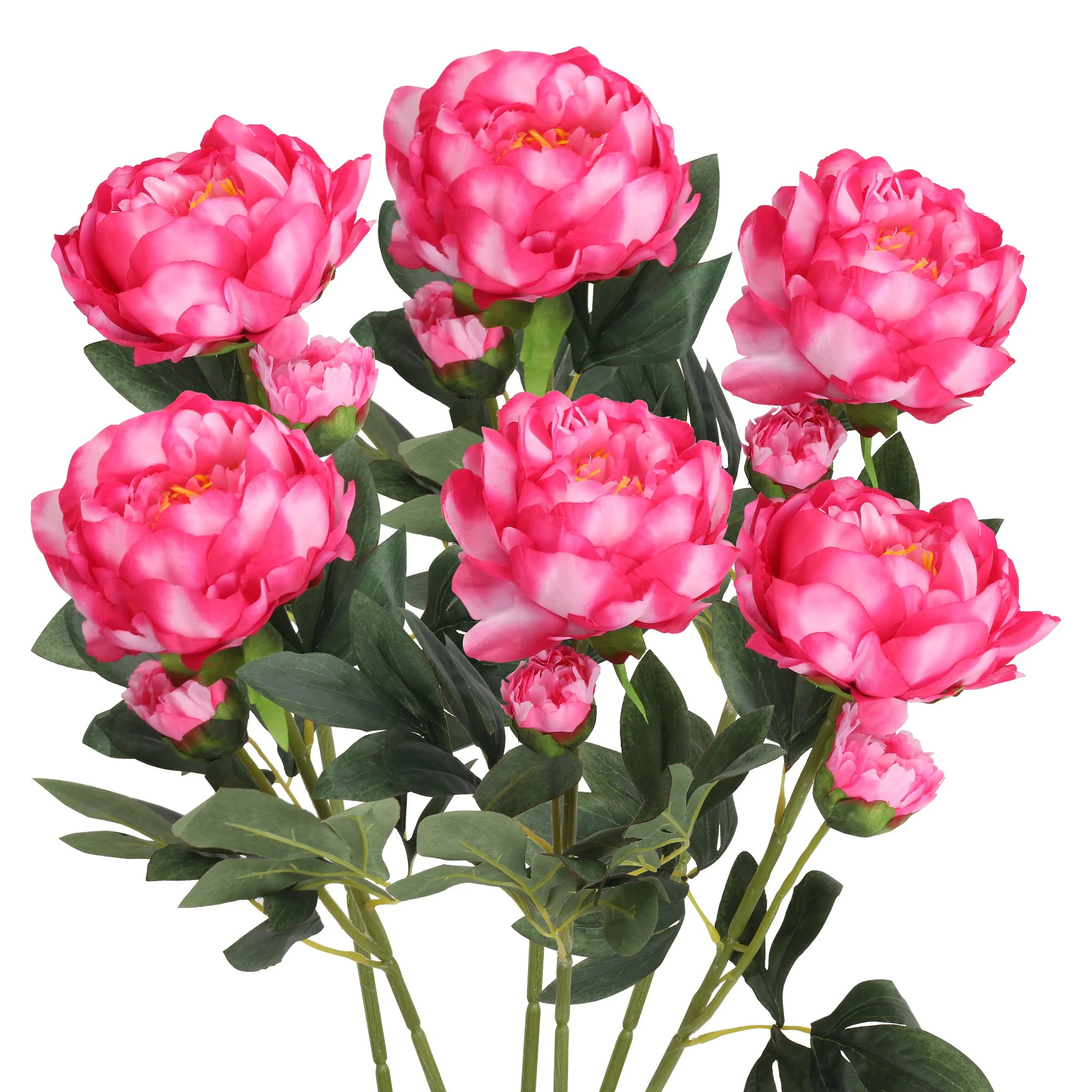 Grand Verde Peonies Artificial Bouquet Silk Peony Flower Heads, 25” Tall Stems Fake Floral