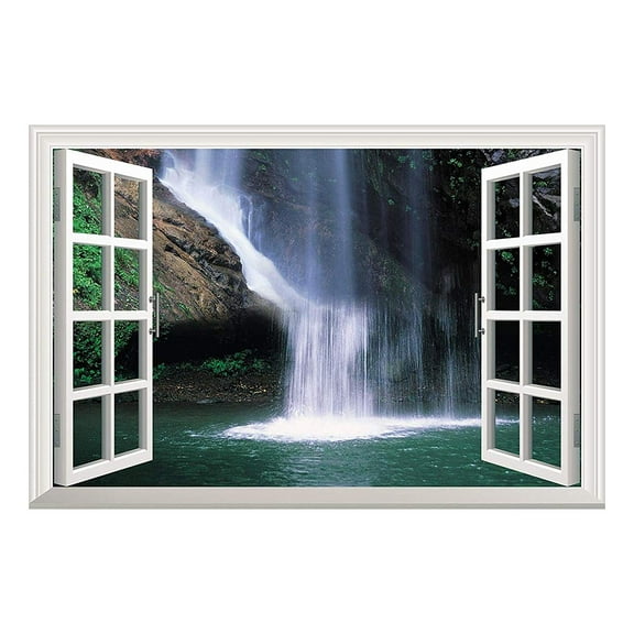 Grand Waterfall Open Window Mural Wall Sticker - 36"x48"