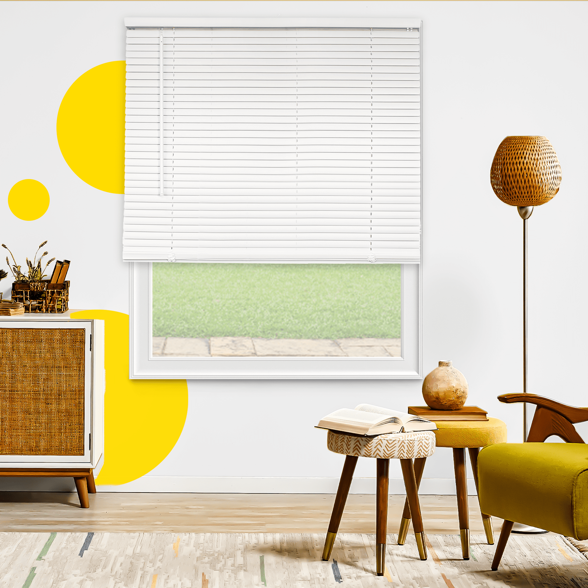 Grand White 70 in. W X 48 in. H Cordless Light Filtering Vinyl Mini Window Blinds with 1 in. Slats