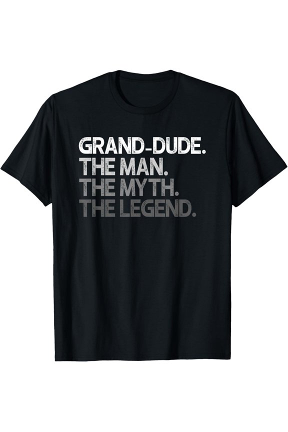Grand-dude The Man The Myth The Legend Funny Grandpa Men's Graphic T-Shirt Retro Father's Day Gift Apparel Black