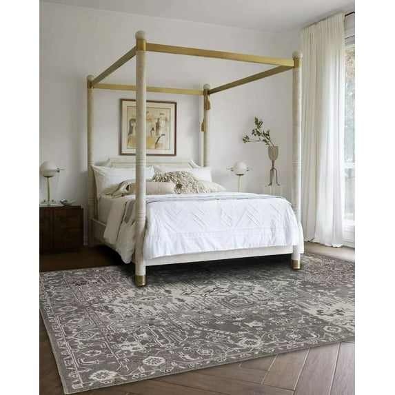 Grand heriz Natural 3'x5′ Area Rug Handcrafted Motif Floral Design Oriental Traditional Design Non-Shedding Fine Wool Pile & Easy-Care Areas in Living Room Bedroom