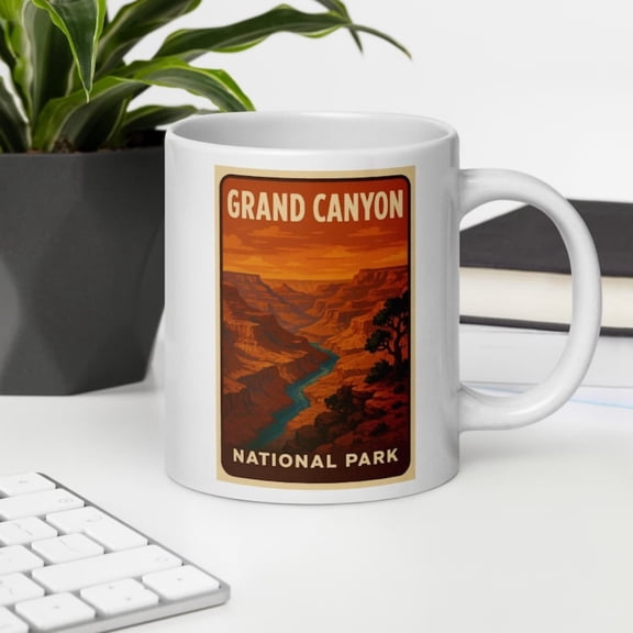 Grand nyon National Park Mug Vintage Landspe Coffee Cup, R Travel Gift Nature Lovers, Hiker & mper Arizona uvenir.