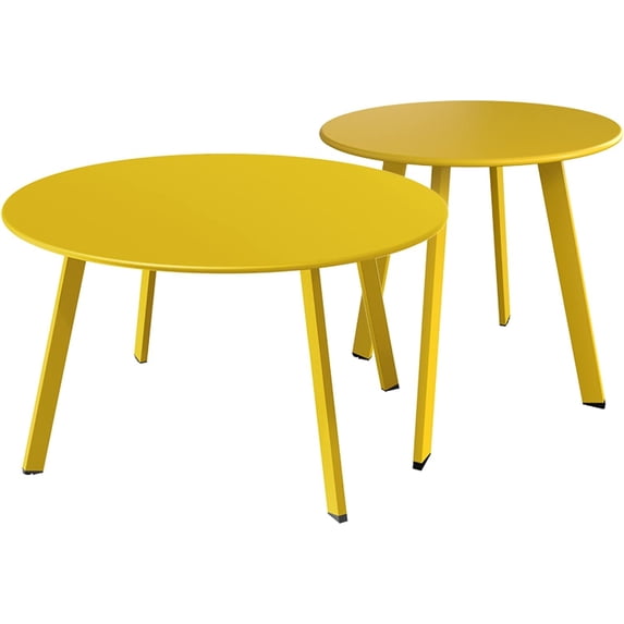 Grand patio Round Patio Coffee Table 2PC Weather Resistant Nesting Tables Including One Large Side Table and One Small End Table, Yellow