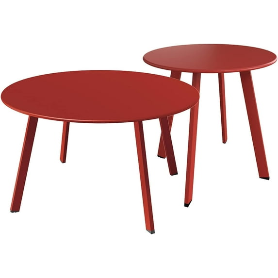 Grand patio Round Steel Patio Coffee Table Weather Resistant Nesting Tables Including One Large Side Table and One Small End Table, (Red, 2PC)