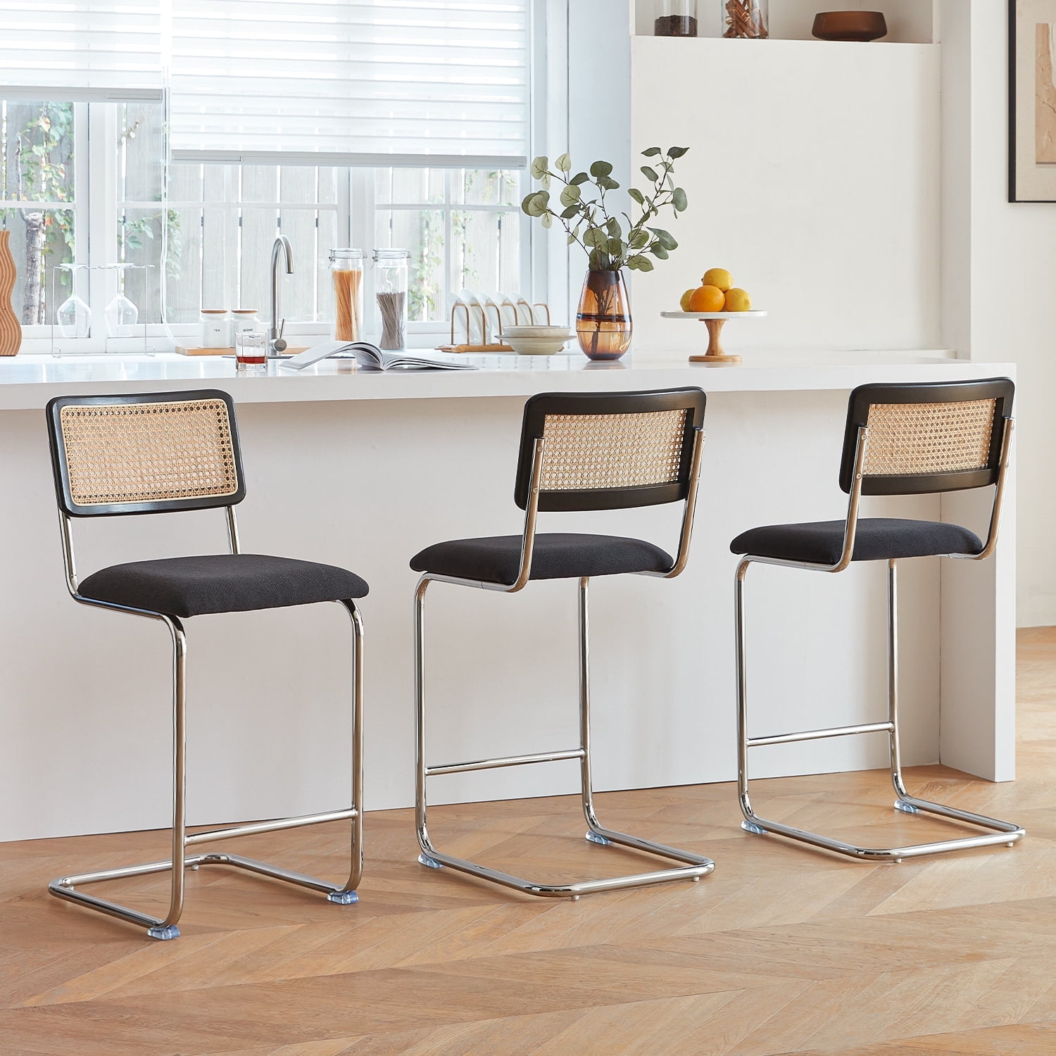 GrandNoor Black Chrome Modern Counter Height Bar Stools Set of 3