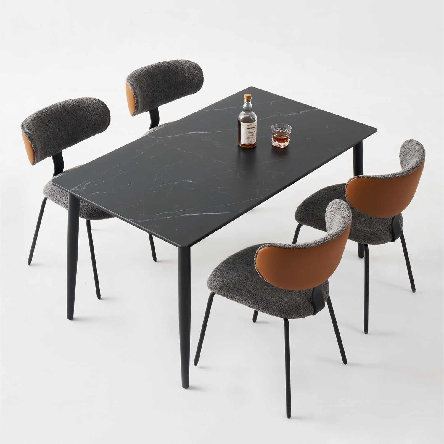 GrandNoor 55 Inch Rectangular Marble Stone Dining Table for 4 Room with ...