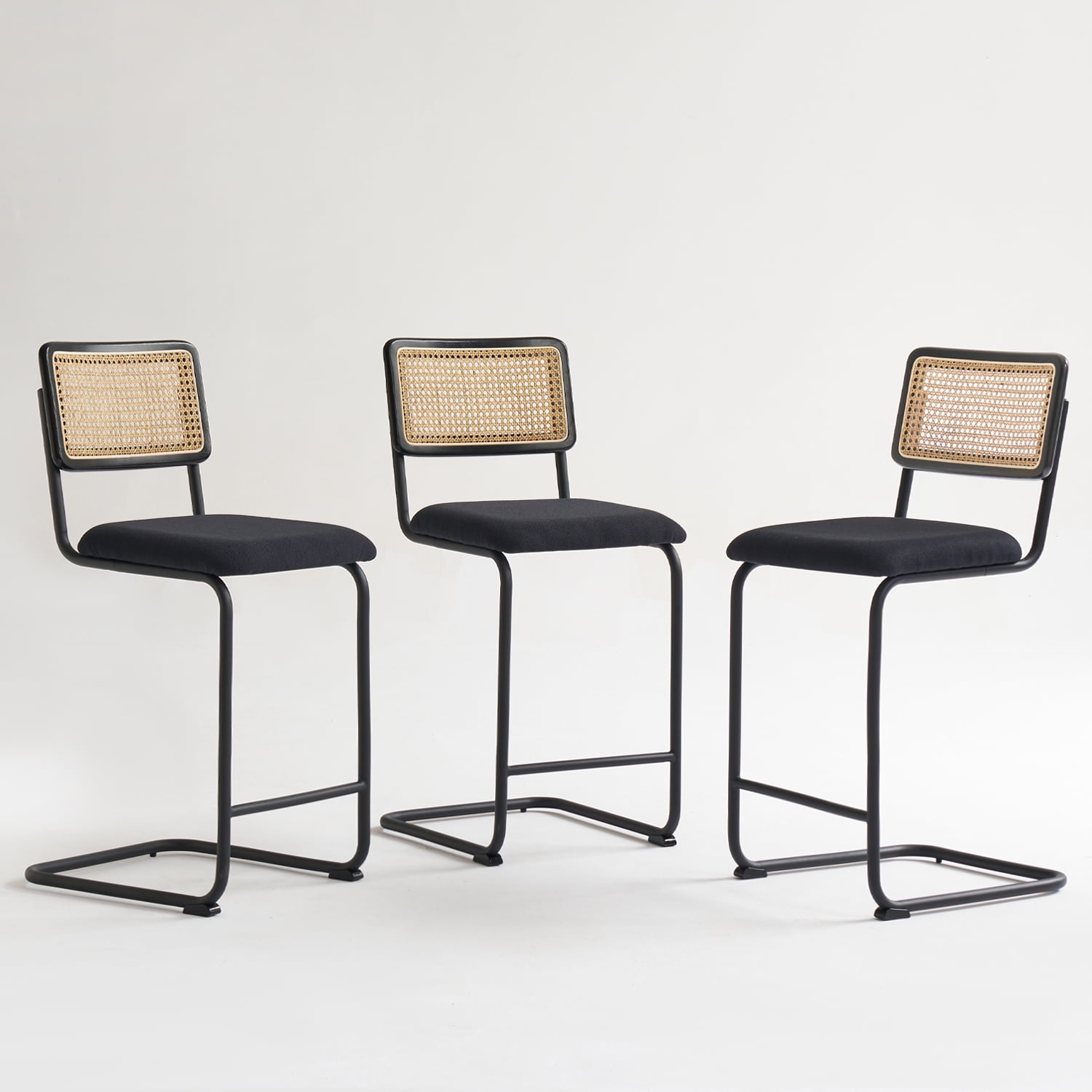 GrandNoor Black Modern Counter Height Bar Stools Set of 3 with Natural ...