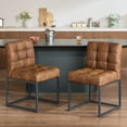 thumbnail image 1 of GrandNoor Coffee Faux Leather Dining Chairs Set of 2, Mid-Century Modern Dining Room Chairs with Armless, Checkered Kitchen Chair with Metal Legs, 1 of 9