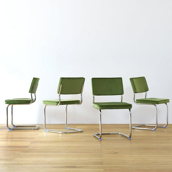 GrandNoor Green Velvet Dining Chairs,Mid Century Morden Dining Chairs, Minimalistic Style Kitchen & Dining Room Chairs, Upholstered Comfort Chairs with Chrome Metal Legs, set of 4