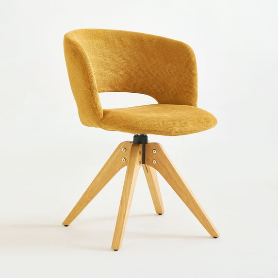 GrandNoor Mid Century Modern Swivel Accent Chair with Solid Wood Legs, Home Office Desk Chair No Wheels, Makeup Chair for Vanity, Upholstered Chair for Bedroom, Yellow