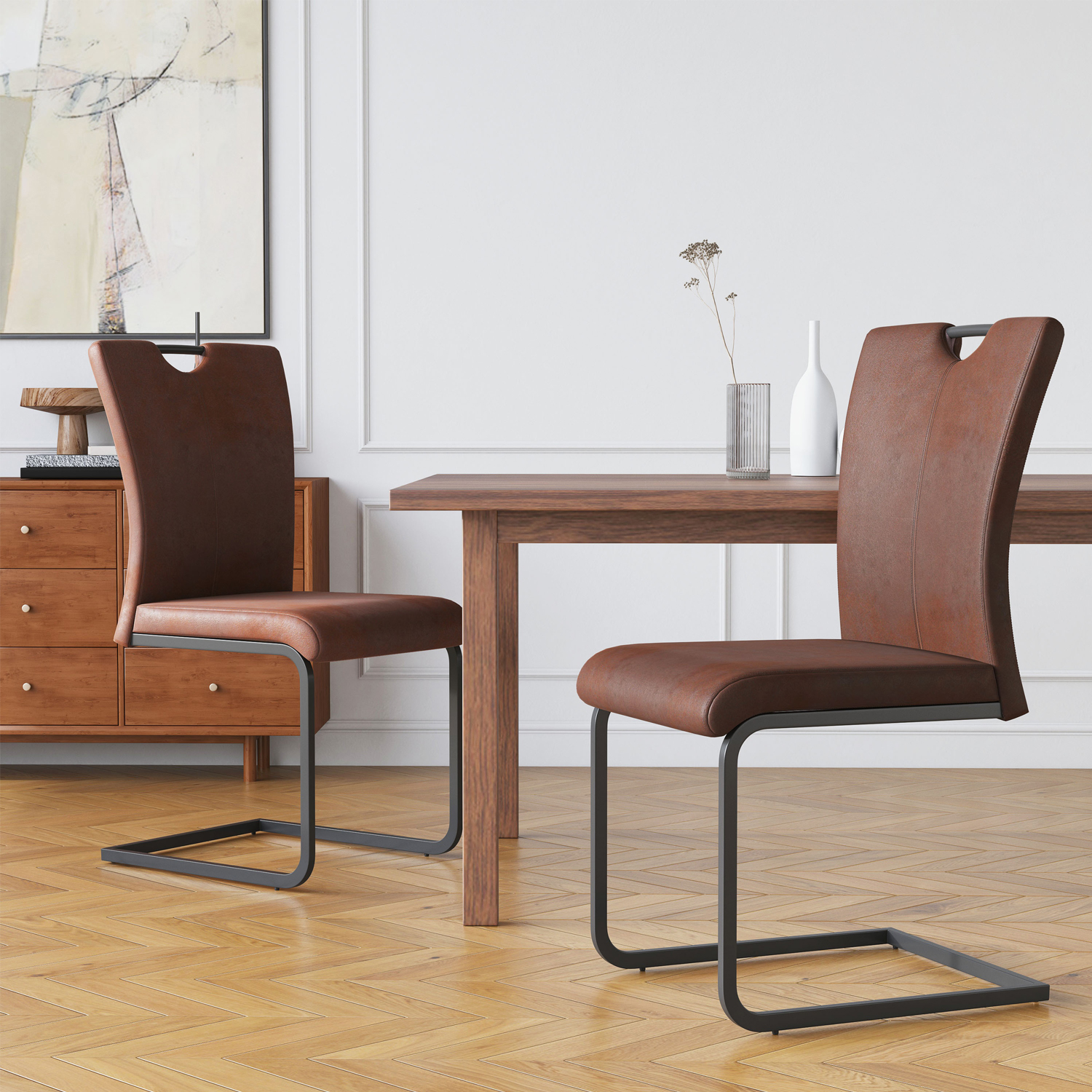 Castle Place Midcentury Modern Dining Chair, Set of 2, Brown