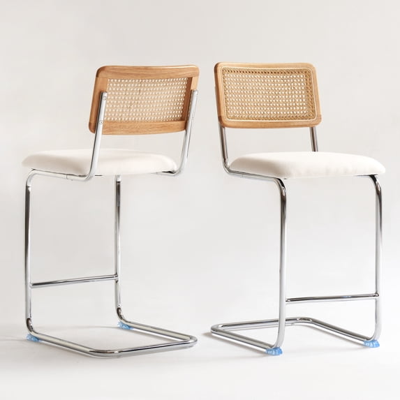 GrandNoor Modern Square Upholstered Solid Wood Frame Counter Height Bar Stool, White (Set of 2)