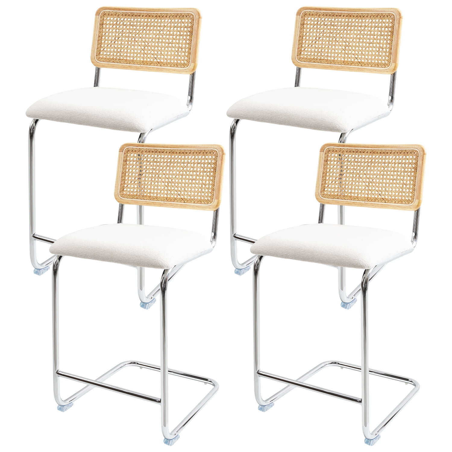 GrandNoor White Modern Counter Height Bar Stools Set of 4 with Natural ...