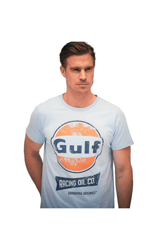 GrandPrix Originals Men's Gulf Vintage Racing Oil T-Shirt - Gulf Blue/Cream