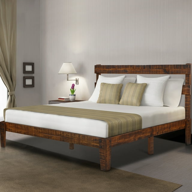 GrandRest 12 inch Classic Solid Wood Platform Bed with Headboard, Full
