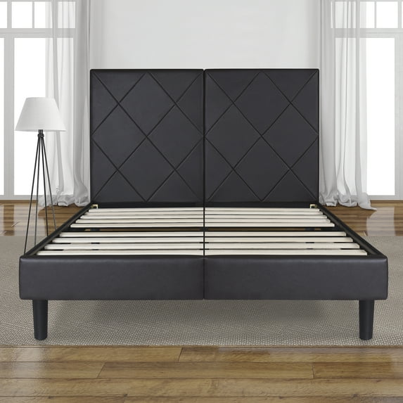 GrandRest 14" Dura Metal Dark Brown Faux Leather Platform Bed, King