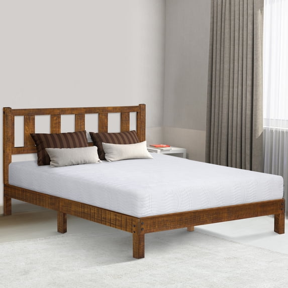 GrandRest 14 Inch Deluxe Solid Wood Platform Bed with Headboard, Queen