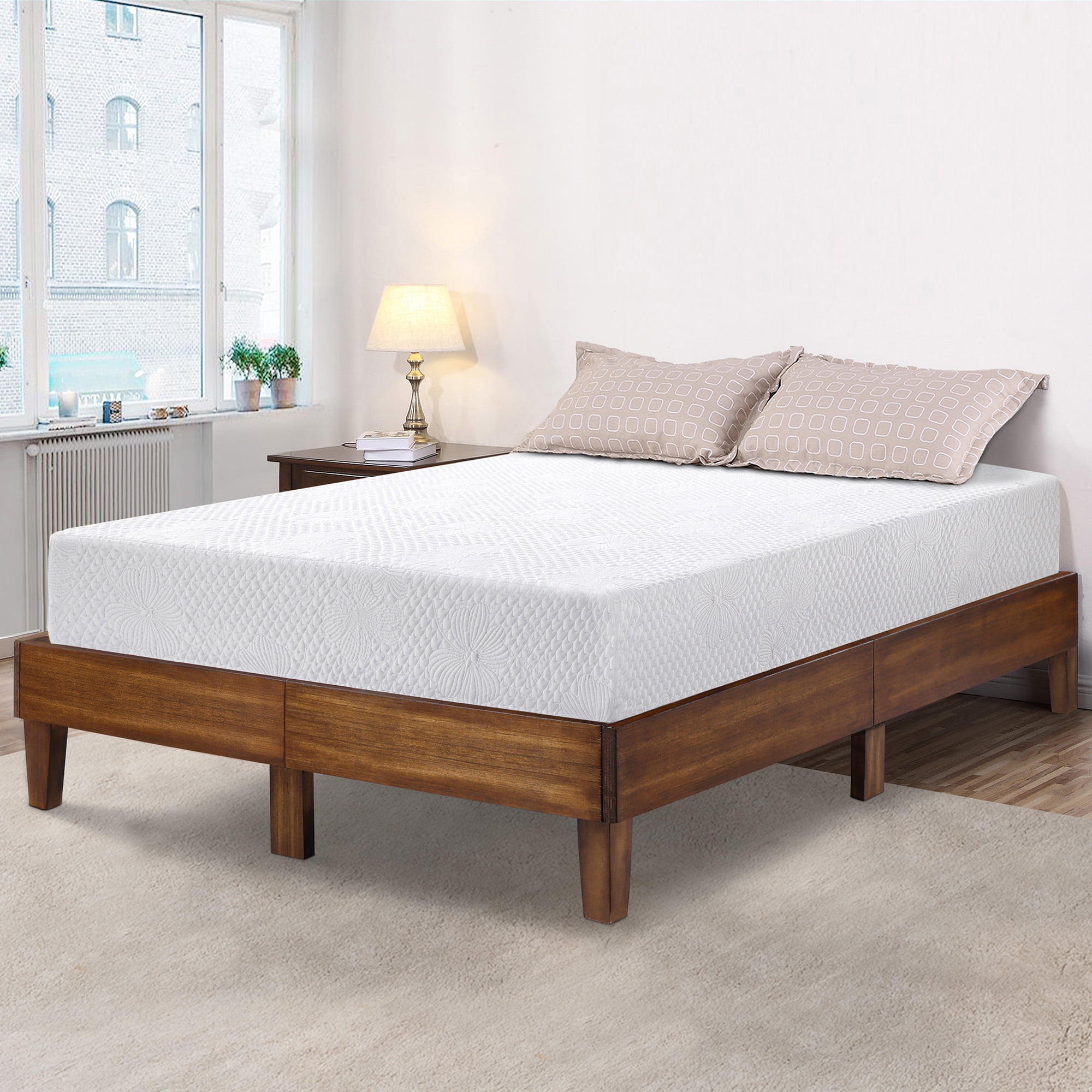 GrandRest 14 Inch Solid Wood Platform Bed, Caramel, King