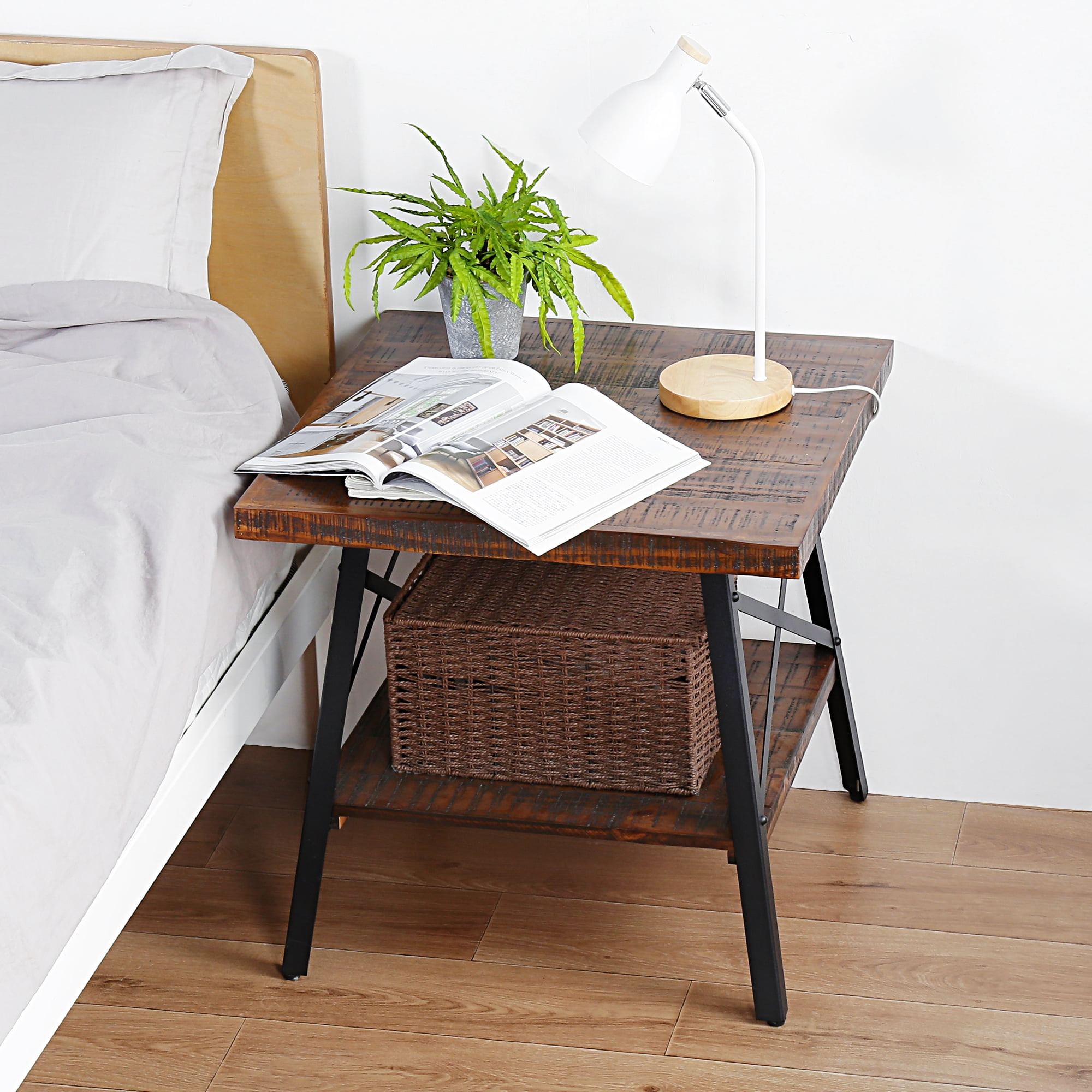 GrandRest 24" Rustic Brown End Table with Open Shelf