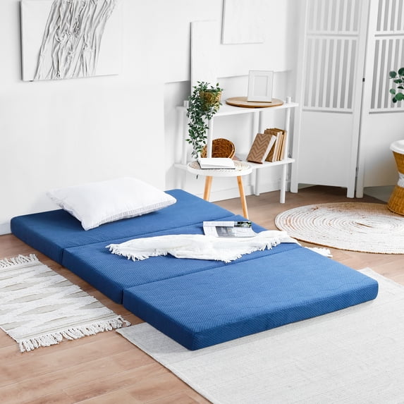 GrandRest 4'' Adult Tri-Fold Memory Foam Mattress, Blue, Twin