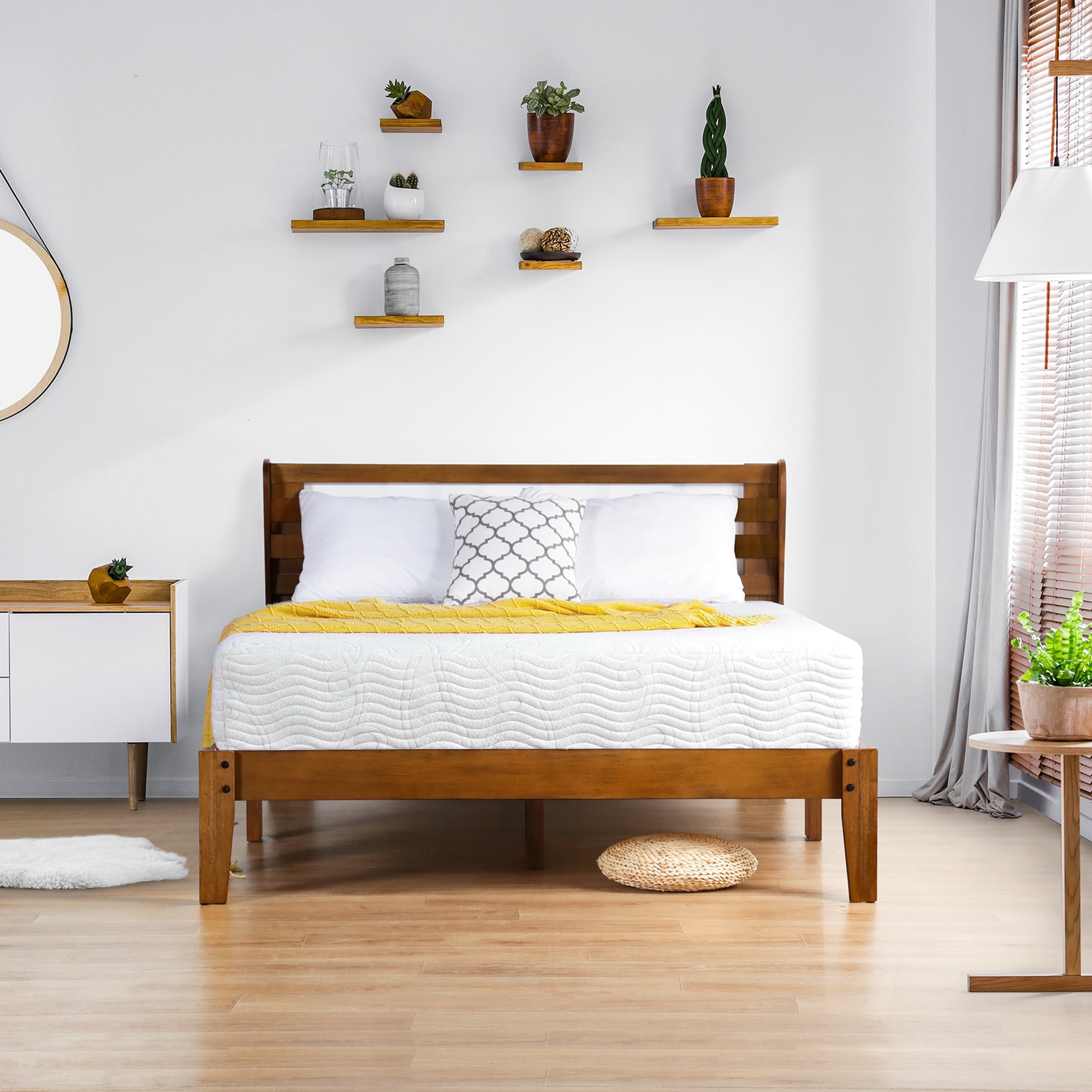 Mid century wood bed cheap frame