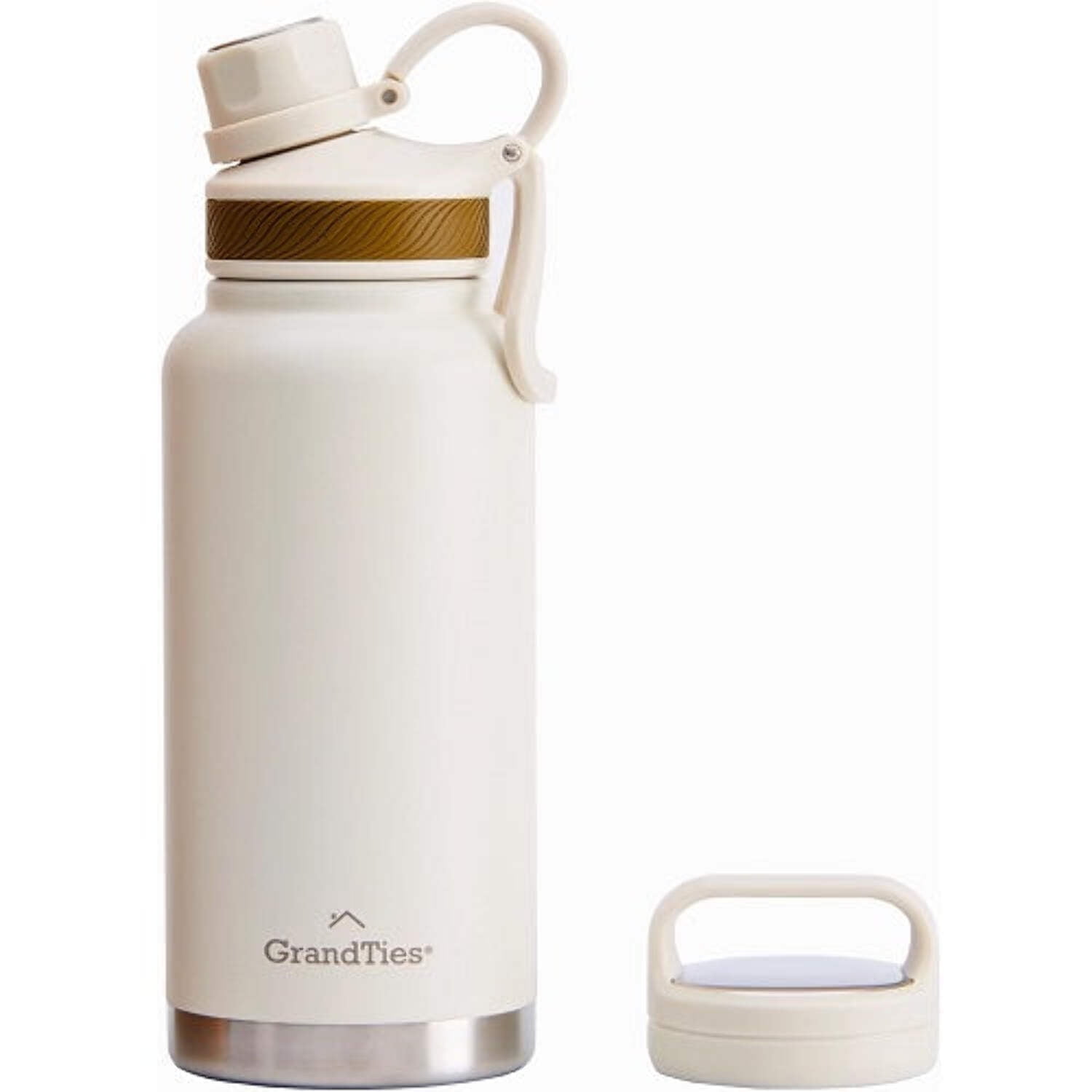 Ivory White 32 oz Double Wall Insulated Stainless Steel Water Bottle with Two Lids