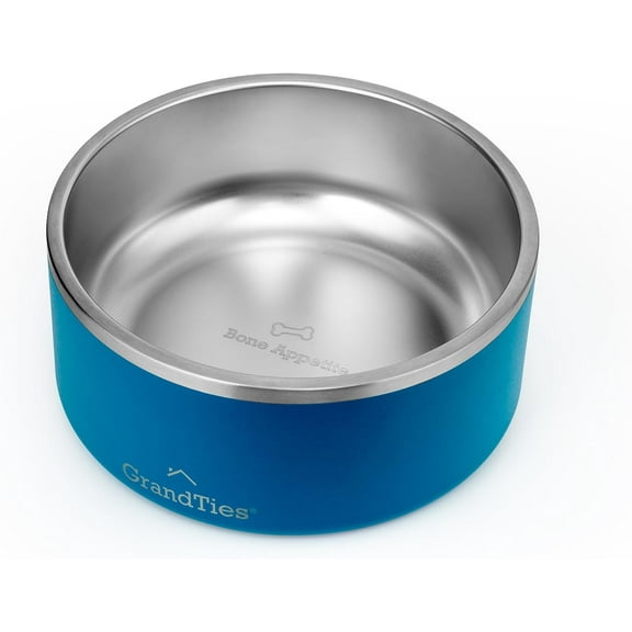 GrandTies 64oz Stainless Steel Dog Bowl | Engraved Reusable BPA-Free Insulated Cat & Dog Bowls ( Cobalt Blue)