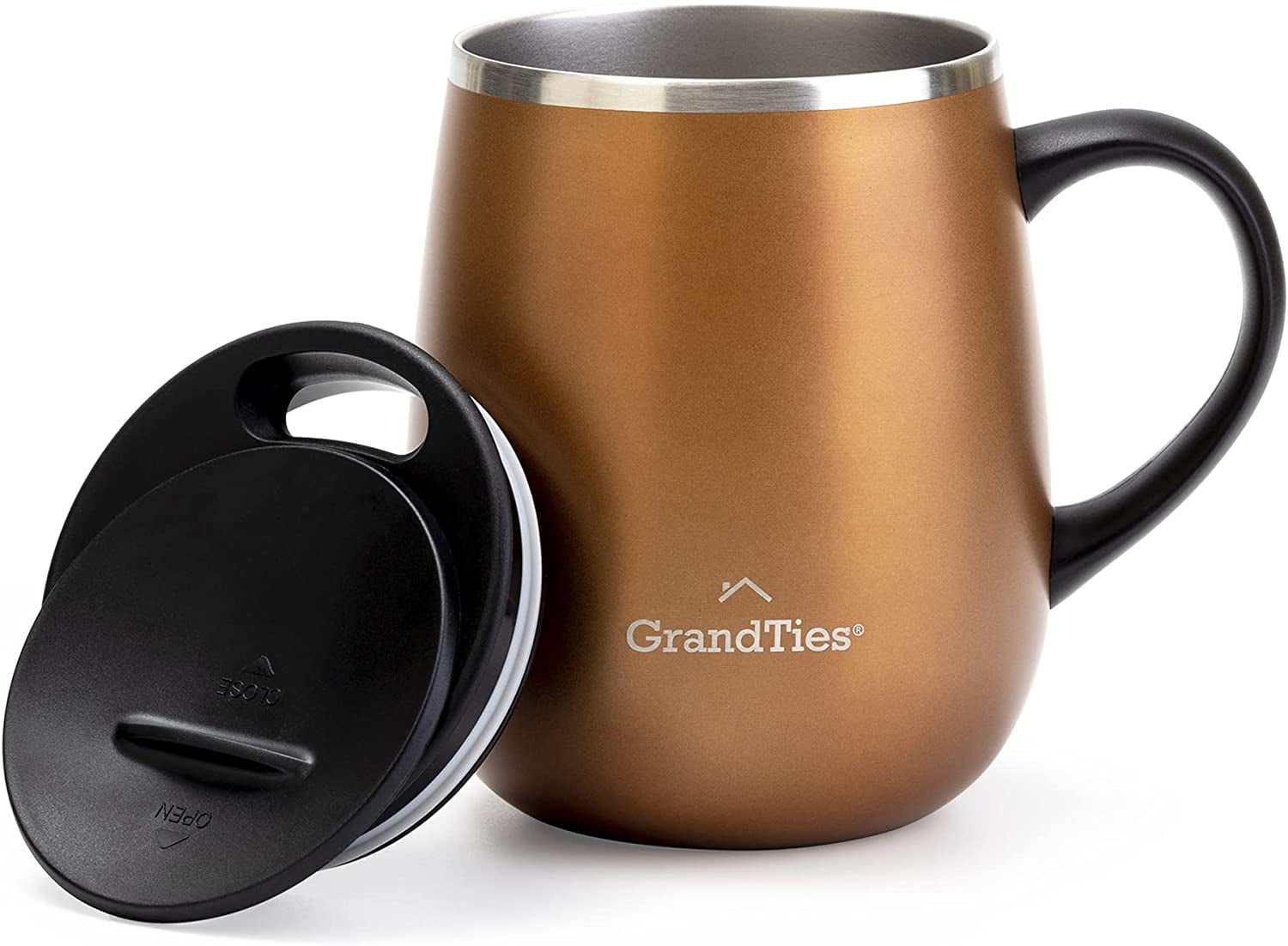 GrandTies Insulated Coffee Mug with Handle Sliding Lid for Splash