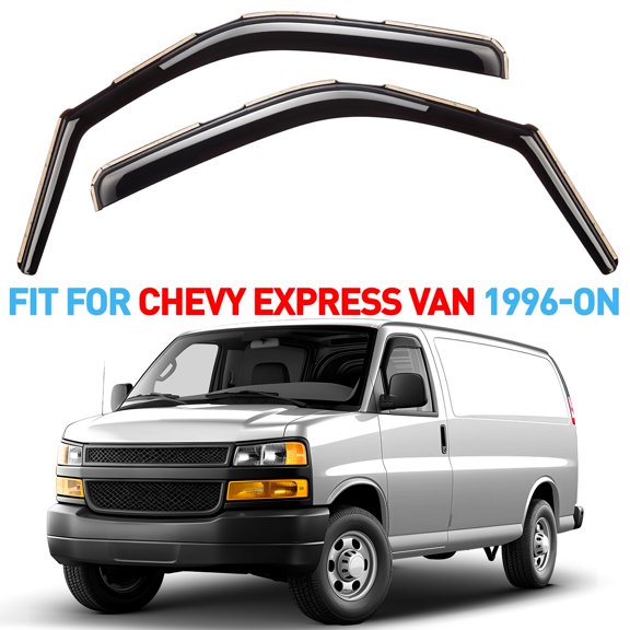 GrandWheel Co Smoke Tinted In-Channel Side Window Vent Visor Deflectors Rain Guards Compatible with Chevrolet Express for Chevy Express Van 96-24 - 2pcs. GW0574