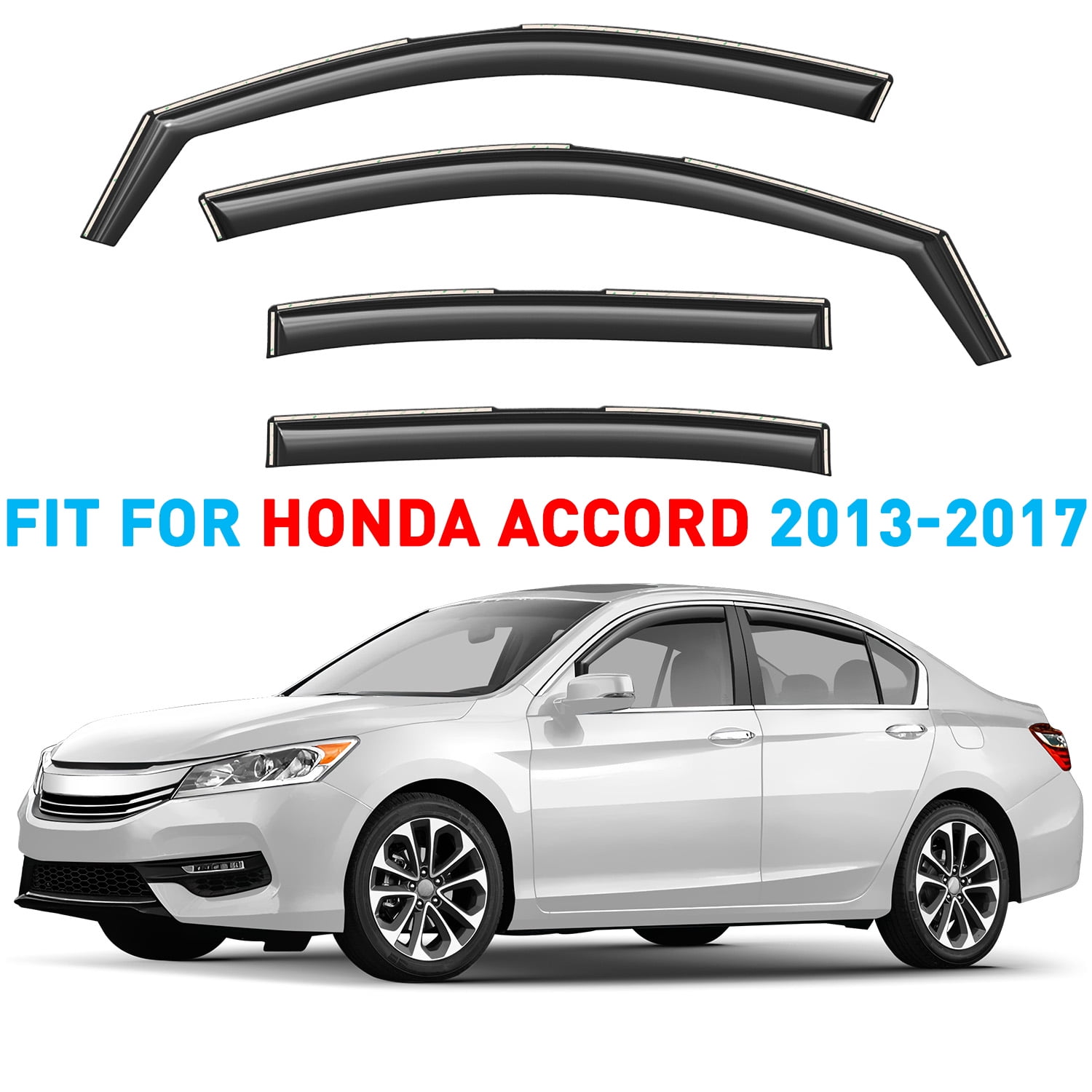 GrandWheel Co Window Deflectors Smoke Tinted In-Channel Side Window Vent Visor Deflectors Rain Guards Compatible with Honda Accord 2013-2017 Sedan - 4 pcs. GW0805