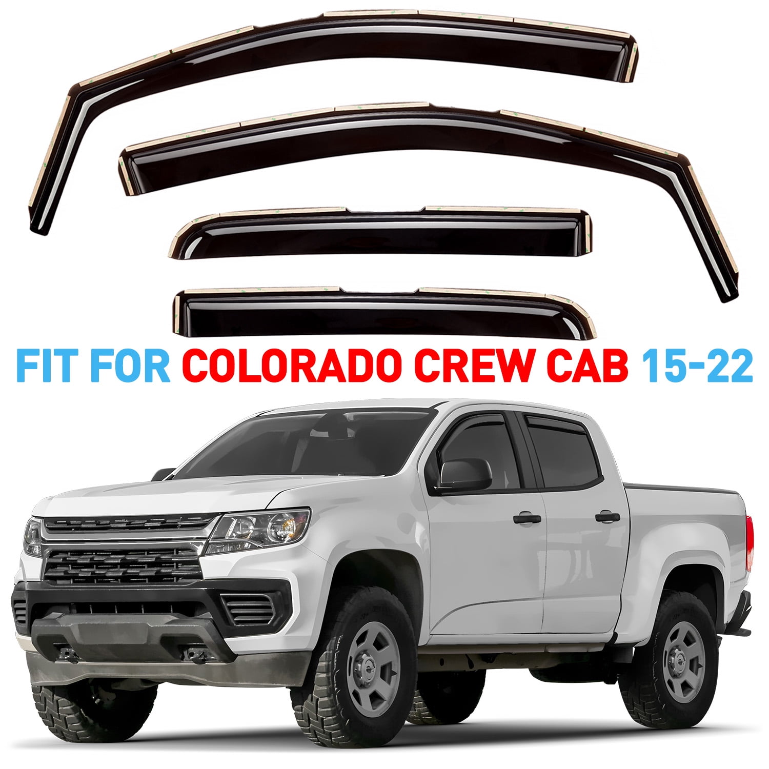 GrandWheel Co Window Deflectors Smoke Tinted In-Channel Side Window Vent Visor Deflectors Rain Guards Compatible with Colorado/Canyon 2015-2022 Crew Cab - 4pcs. GW0527