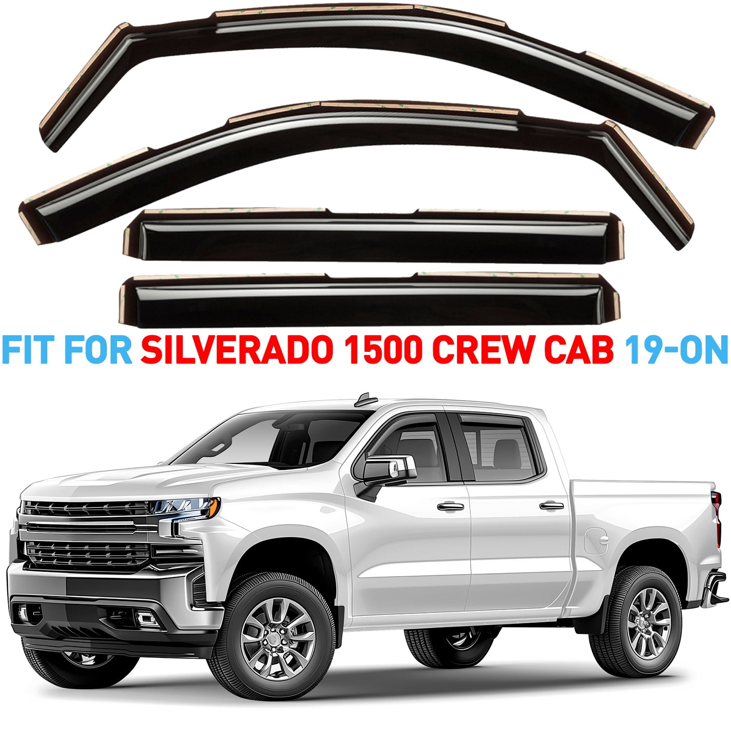 GrandWheel Co Window Deflectors Smoke Tinted In-Channel Side Window Vent Visor Deflectors Rain Guards Compatible with Silverado 1500 2019-2026 Crew Cab - 4pcs. GW0093