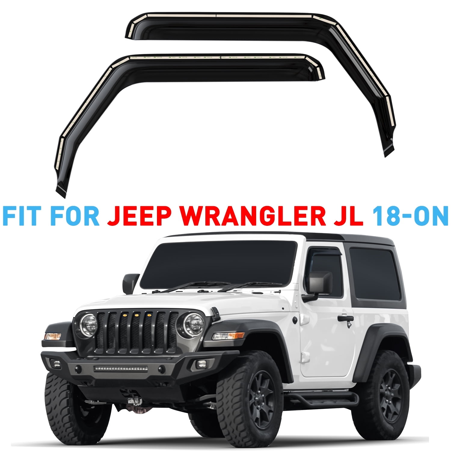 GrandWheel Co Smoke Tinted In-channel Side Window Vent Visor Deflectors Rain Guards Compatible with Jeep Wrangler 2018-2022 JL/Jeep Gladiator 2020-2022 - 2pcs. GW0208
