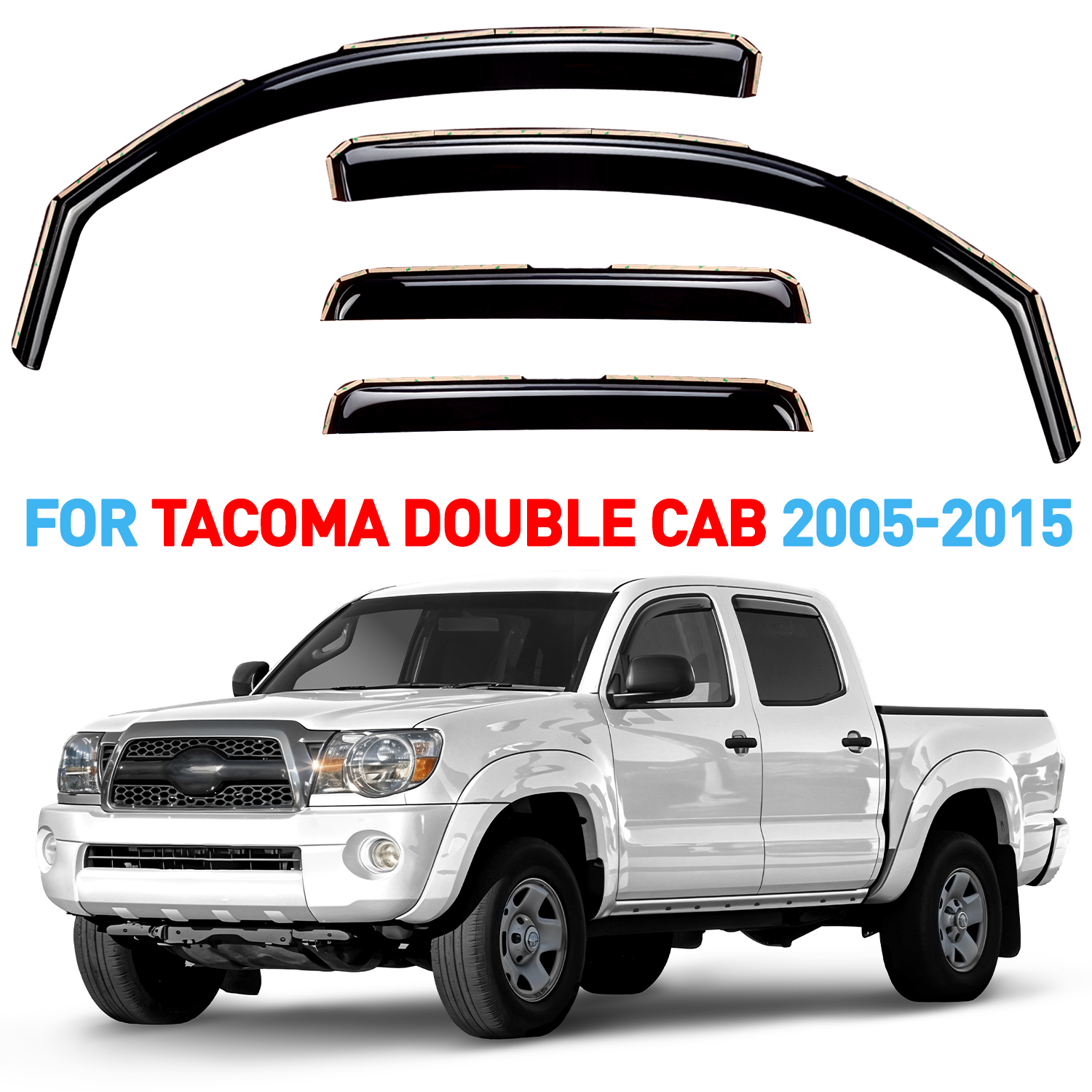 GrandWheel Co Window Deflectors Smoke Tinted In-Channel Side Window Vent Visor Deflectors Rain Guards Compatible with Tacoma 2005-2015 Double Cab - 4pcs. GW0731