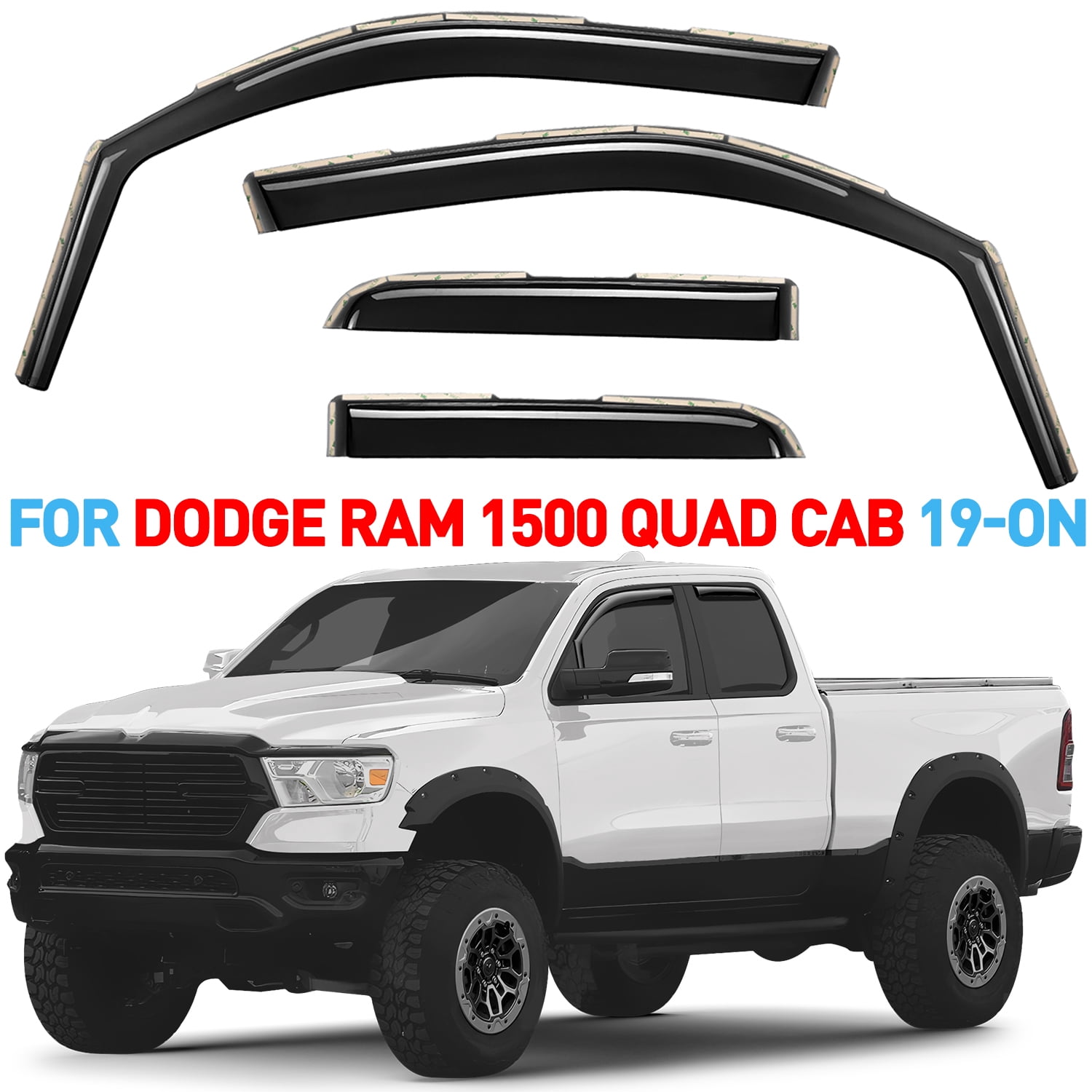 GrandWheel Co Window Deflectors Smoke Tinted In-channel Side Window Vent Visor Deflectors Rain Guards Compatible with Dodge Ram 1500 2019-2026 Quad Cab - 4pcs. GW0115