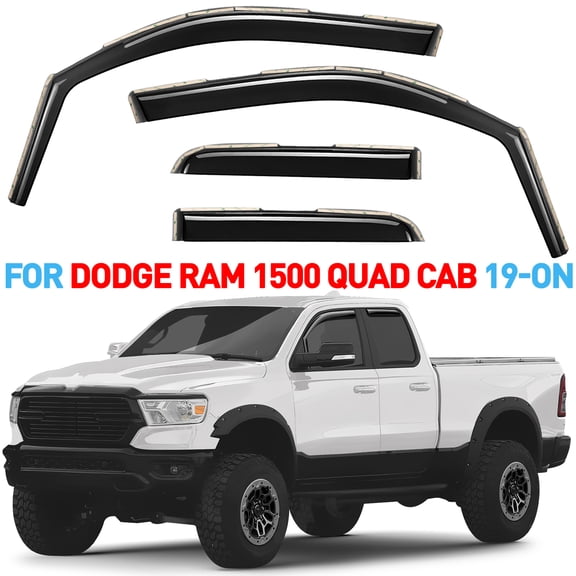 GrandWheel Co Window Deflectors Smoke Tinted In-channel Side Window Vent Visor Deflectors Rain Guards Compatible with Dodge Ram 1500 2019-2026 Quad Cab - 4pcs. GW0115