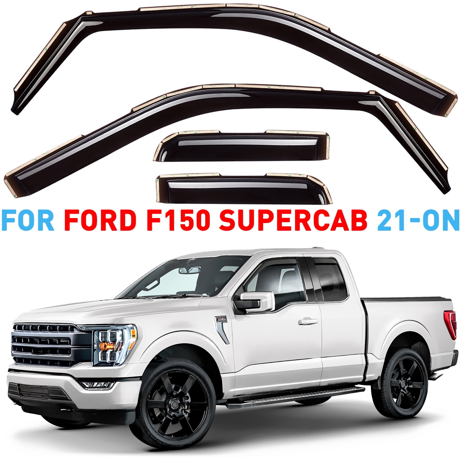 GrandWheel Co Smoke Tinted In-channel Side Window Vent Visor Deflectors Rain Guards Compatible with Ford F150 2021-2025 SuperCab - 4 pcs. GW0183