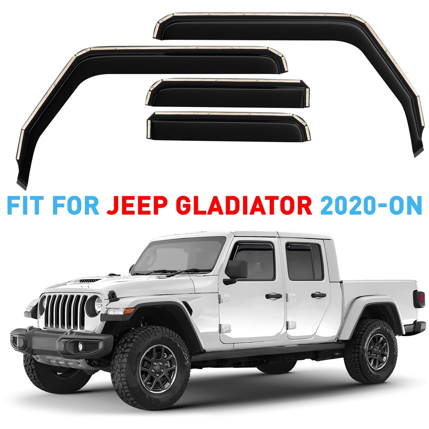 GrandWheel Co Smoke Tinted In-channel Side Window Vent Visor Deflectors Rain Guards Compatible with Gladiator 2020-2026 - 4pcs. GW0919