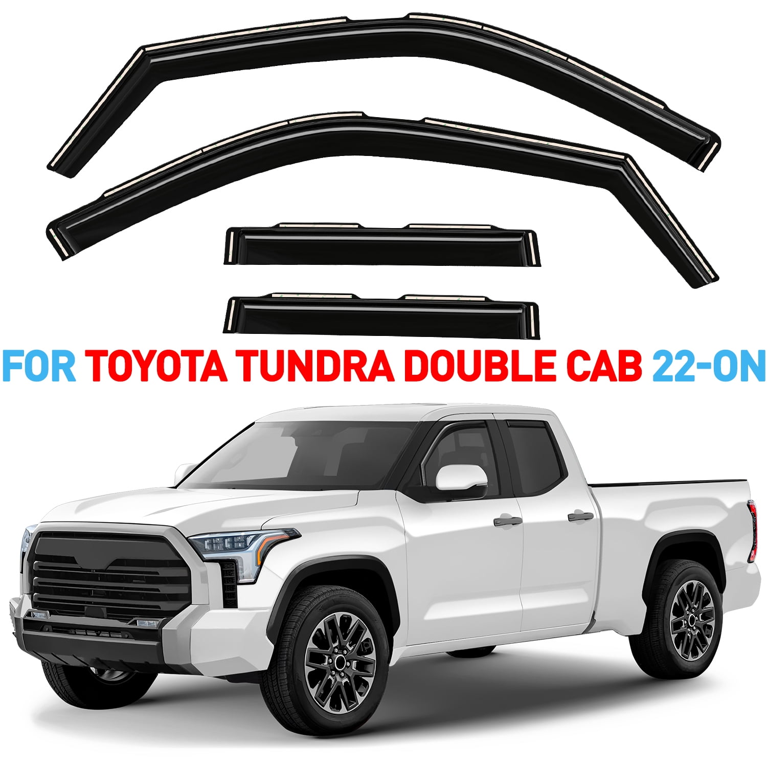 GrandWheel Co Window Deflectors Smoke Tinted In-Channel Side Window Vent Visor Deflectors Rain Guards Compatible with Tundra 2022-2026 Double Cab - 4pcs. GW0601