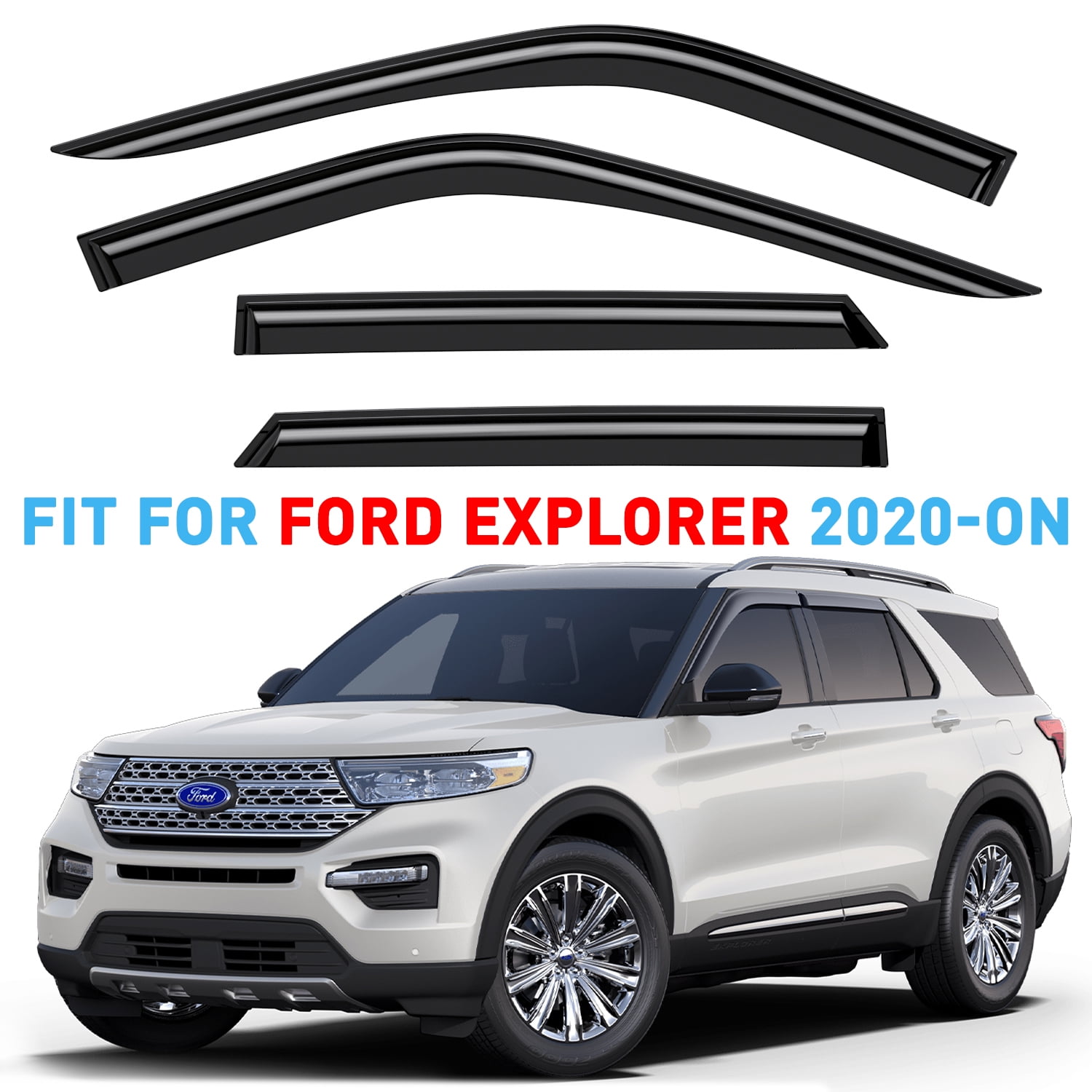 AceRide In-Channel Window Visors For 2011-2019 Ford Explorer - 4PC Rain Guards & Wind Deflectors, No-Drill