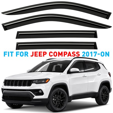 Window Deflectors Smoke Tinted Tape-On Side Window Vent Visor Deflectors Rain Guards Compatible with Jeep Compass 2017-2026 - 4pcs. GW0016