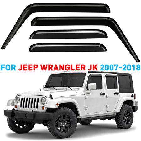 Window Deflectors Smoke Tinted Tape-On Side Window Vent Visor Deflectors Rain Guards Compatible with Jeep Wrangler JK 2007-2018 - 4pcs. GW0043