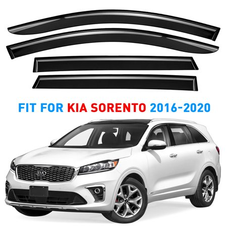 GrandWheel Co Smoke Tinted Tape-On Side Window Vent Visor Deflectors Rain Guards Compatible with Kia Sorento 2016-2020 - 4pcs. GW0062