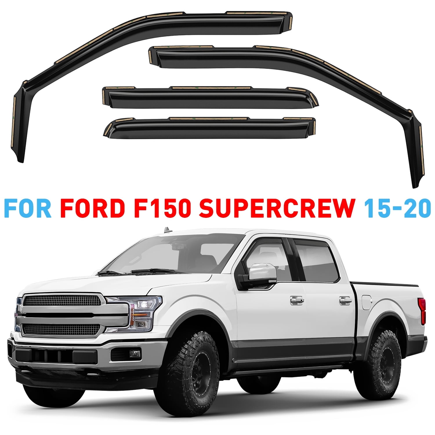 GrandWheel Co Window Deflectors Smoke Tinted in-Channel Side Window Vent Visor Deflectors Rain Guards Compatible with Ford F150 2015-2020 SuperCrew (fit for F250-F550 17-25) - 4pcs. GW0815