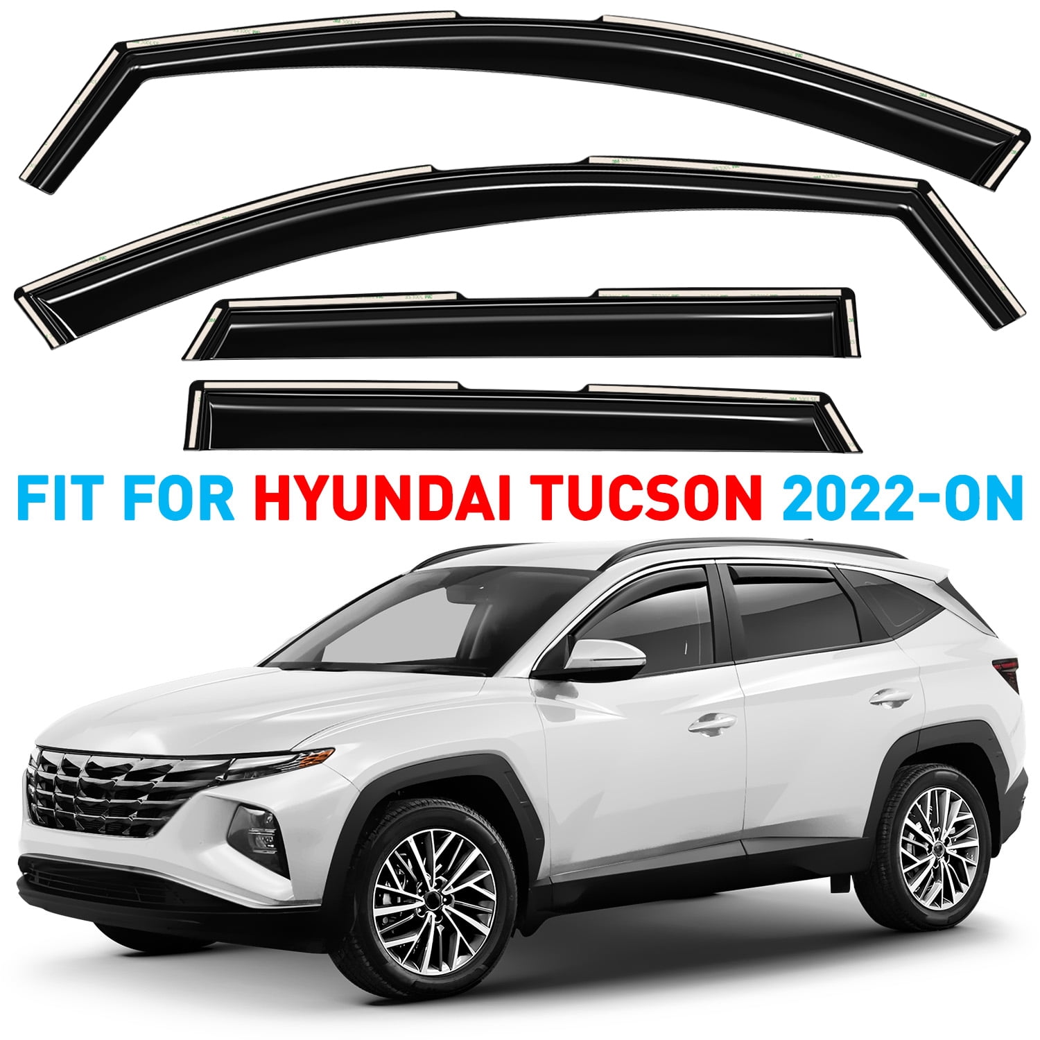 GrandWheel Co Window Deflectors Smoke Tinted In-Channel Side Window Vent Visor Deflectors Rain Guards Compatible with Tucson 2022-2026 - 4pcs. GW0718