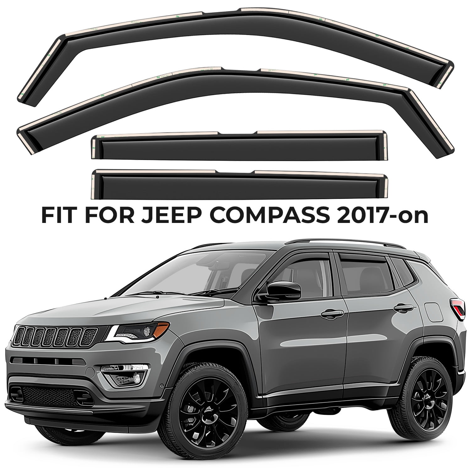 GrandWheel Co Window Deflectors Smoke Tinted In-Channel Side Window Vent Visor Deflectors Rain Guards Compatible with Compass 2017-2026 - 4pcs. GW0720