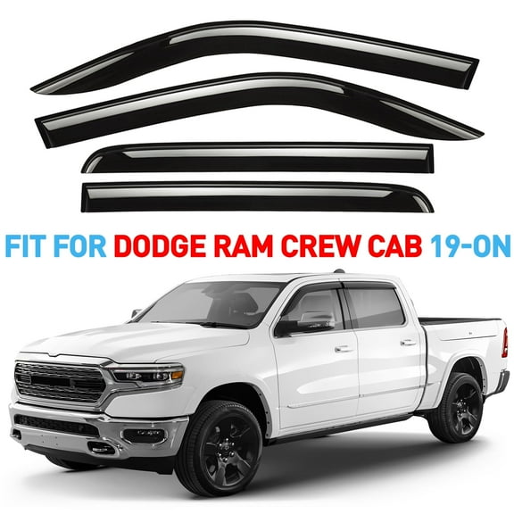 GrandWheel Co Window Deflectors Chrome Trim Tape-On Side Window Vent Visor Deflectors Smoke Tinted Rain Guards Compatible with Dodge Ram 1500 2019-2025 Crew Cab - 4pcs. GW0991