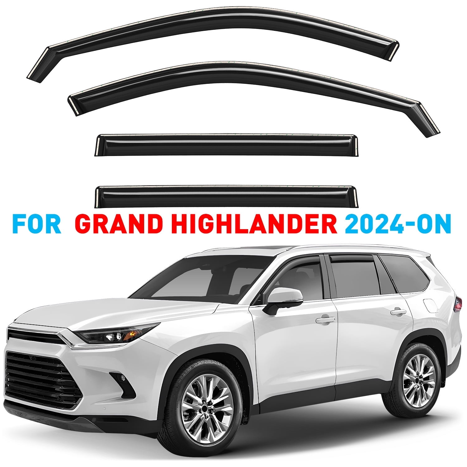 GrandWheel Co Window Deflectors Smoke Tinted In-Channel Side Window Vent Visor Deflectors Rain Guards Compatible with Grand Highlander 2024-2025 - 4pcs. GW0897