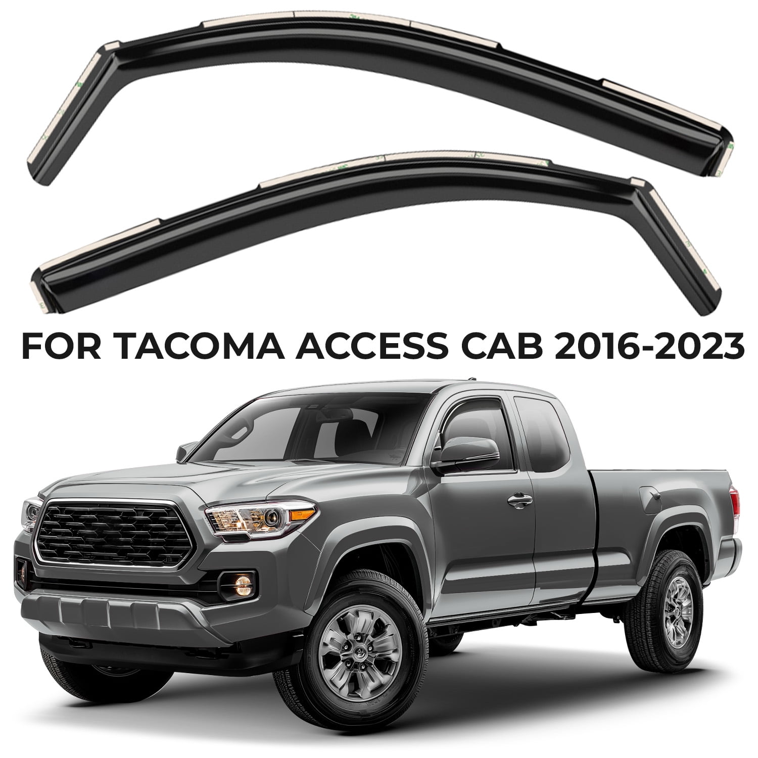 GrandWheel Co Window Deflectors Smoke Tinted In-Channel Side Window Vent Visor Deflectors Rain Guards Compatible with Toyota Tacoma 2016-2023 Access Cab/Double Cab - 2pcs. GW0083