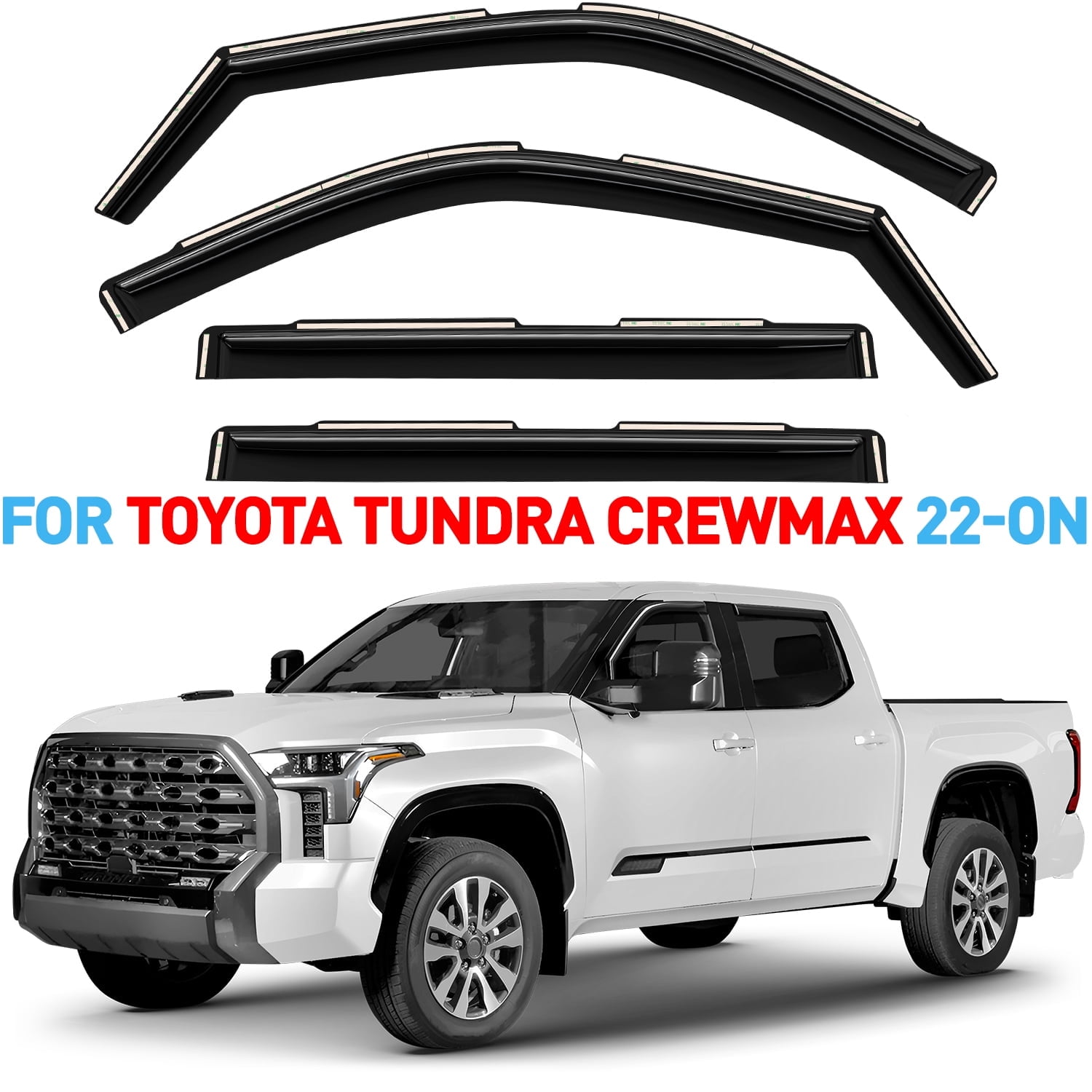 GrandWheel Co Window Deflectors Smoke Tinted In-Channel Side Window Vent Visor Deflectors Rain Guards Compatible with Toyota Tundra 2022-2025 CrewMax - 4pcs. GW0993